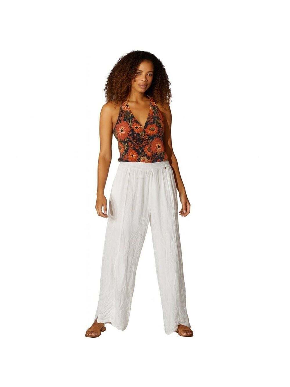 Lynne White Line Palazzo Pants Size M Wide Leg Flowy Lightweight Summer Chic